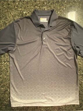 Nicklaus STAYDRI Men's Gray Geometric Polo Shirt Moisture Wicking Size L
